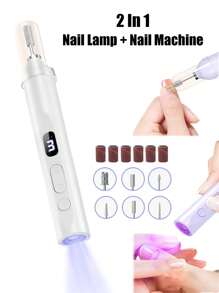 2 In 1 Electric Nail Grinder With Nail Lamp Multifunctional Portable Nail Machine Kit Manicure Tools Quick-Drying Nail Polisher Manicure Nail Drill Bits Tool Electric Nail Polisher, 180mAh