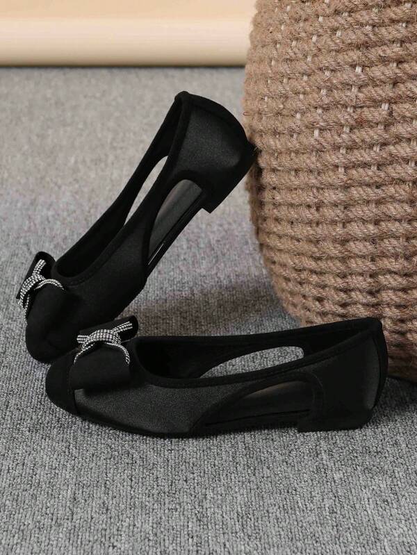 Women's Ballet Flats, Fashion Square Toe Slip-On Soft Bottom Shoes, Versatile Flat Shoes, Black Flat Bowknot Loafers, Run One Size Larger