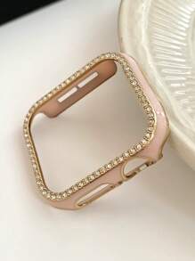 1PC Pink Shiny Rhinestone Decor Hollowed Out Case Flashing Anti-Fall Laser Engraving Bumper Cover, For Apple Watch Case 40/41/42/44/45/46/49MM, For Apple Watch Series Ultra/SE/11/10/9/8/7/6/5/4, Intelligent Watch Case Accessories