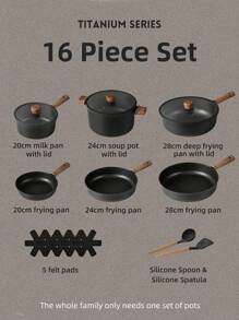 Cookware Set Titanium Non-Stick Pan, Flat Non-Stick Pan, All-In-One For Frying, Boiling And Stir-Frying, Non-Stick Pan For Stir-Frying, Induction Cooker, Universal