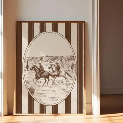 1pc Frameless Vintage Western Cowboy Art Print Brown Retro Wall Decor, Cowboy Art, Western Decor, Aesthetic Vintage Poster For Dorm Room, Bedroom, Living Room, Back To School, Home Decoration, Gift Idea