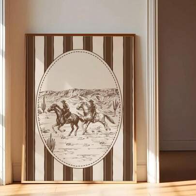1pc Frameless Vintage Western Cowboy Art Print Brown Retro Wall Decor, Cowboy Art, Western Decor, Aesthetic Vintage Poster For Dorm Room, Bedroom, Living Room, Back To School, Home Decoration, Gift Idea
