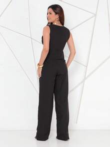 Women's Vest And Tailored Trousers Set - Black - View 6