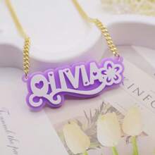 Colar com nome personalizado em acrílico, joia com placa de nome personalizada, colar com nome infantil, colar personalizado, placa de nome colorida em acrílico, presente para a mãe, preto, prata, dourado, elegante, colorido, vintage, simples, unissex, casual, fofo, personalizado, único, presentes ideais para ele, presentes ideais para ela, para ela, namorado, namorada, pai, mãe, família, amigos, para aniversários, para aniversários de casamento, para formatura, para baile de formatura, para festas, colares com palavras da moda personalizados, estilo casual chique de rua, glamour de Ano Novo - dourado - Ver 21