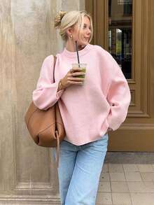 FOR BEAUTY Spring/Autumn New Romantic Pink Round Neck Long Sleeved Knitted Sweater Tops For Women, Loose And J Fashion Valentines Sweater Pullover Knit Top New Year