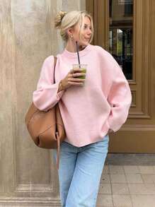 Nuova Maglia Romantica a Maniche Lunghe a Collo Tondo di Colore Rosa per la Primavera/Autunno, Maglione Lavorato a Maglia Oversize e di per San Valentino per Donna