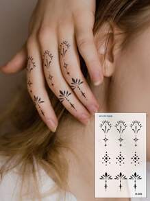 STARTTOOS 6 件黑色迷你独特图案 Y2K 手指纹身，男女通用日常、派对、节日礼物，身体装饰临时纹身，适用于手指、手腕、耳朵、肩膀、颈部、锁骨 - 黑色 - 查看 3