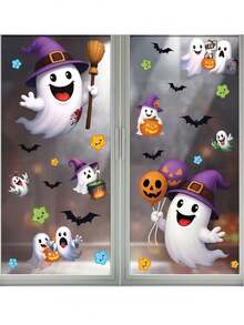 2 piezas Pegatinas lindas de fantasma y calabaza de Halloween, decoraciones de fiesta - Fáciles de aplicar y despegar sin residuos, adecuadas para decoración del hogar, aula, oficina, suministros de fiesta de Halloween, tema divertido de vacaciones, decoración de ventanas y paredes, decoración de castillo