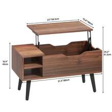 Lift Top Coffee Table With Compartment, Adjustable Storage Shelf, Spring Lifter, 80x40x61.5cm - Coffee Brown - View 4