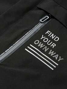 1pc Men's Lightweight Windproof Waterproof Hooded Jacket With Letter Print, Suitable For Casual Outdoor Hiking Camping Workout, Autumn/Winter