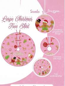 Saia para árvore de Natal Joy, 48 polegadas, boneco de gengibre, tapete para árvore de Natal com lindos enfeites de floco de neve de frutas vermelhas doces para festival de inverno, decoração de festa de Natal e ano novo (rosa) - Rosa - Ver 6