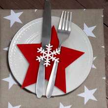 Set di posate decorato con stelle, 12 pezzi, porta posate a forma di fiocco di neve per decorazione tavola natalizia, decorazioni per tavola festiva, accessori per feste natalizie