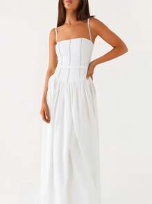 Women's Backless Smocked Maxi Dress Spaghetti Strap Cut Out Flowy Swing Long Dress Floral Print Back Zipper Bodycon Dress For Summer Vacation Streetwear Going Out Dress