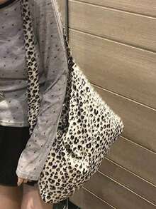 1 Stück weiß-leopardengemusterter Shopper, leicht und faltbar, große Kapazität, Stofftasche, Schulter- und Umhängetasche, Cord-Shopper, Schultasche für Studenten, geeignet für Reisen & Einkaufen, praktisch zu tragen, Gepardenmuster - Schwarz und Weiss - Übersicht 1