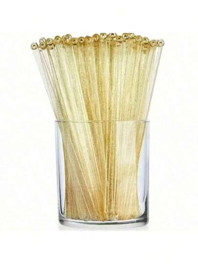 200/100/50/20/10pcs Elegant Sparkling Gold Cocktail Stirrers, Transparent Crystal Drink Mixer Perfect For Blending, Decorating Desserts And Coffee For Christmas, Wedding, Birthday And Other Events, 18.4cm Plastic Stirrers, Valentine's Day Gift, Party, Birthday