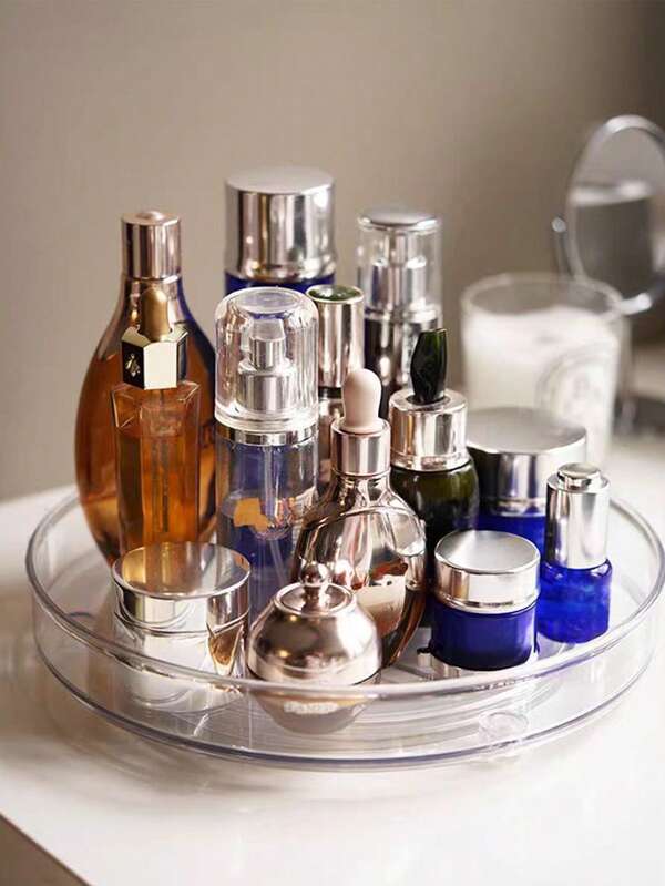 2pcs/1pc 360 Degree Rotary Cosmetics Storage Box, Rotatable Clear Makeup Organizer,Bathroom Tray, Cosmetics Display Rack, Makeup Organizer, Bathroom Storage Rack, Perfume Storage Box, Multi-Function Storage Box, Suitable For The Storage And Sorting Of Perfume, Lipstick, Foundation Make-Up, Skin Care Products, Bathroom Accessories