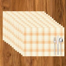 1 pieza/4 piezas/6 piezas Manteles individuales de lino con estampado de cuadros, adecuados para la mesa de comedor, decoración para todas las estaciones, manteles de mesa modernos y lavables, decoración de habitaciones, posavasos, manteles de cocina y comedor, decoración de fiestas interiores y exteriores, decoración del hogar, regalo ideal