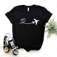 Airplane Traveler Wanderlust Print Women Tshirt  Casual Funny T Shirt Gift Lady Yong Girl Top Tee - màu đen - Xem 1