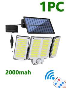 1/2个太阳能户外灯，280颗LED灯珠，3种模式人体感应户外灯，带遥控器，防水太阳能户外安全泛光灯，适用于庭院、露台、花园、车库（单个280颗LED灯珠/2000mAh = 6个100颗LED灯珠/1200mAh） - 三頭壁燈-分體 - 查看 14