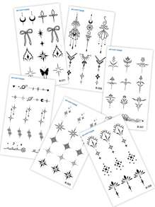 STARTTOOS 6 件黑色迷你独特图案 Y2K 手指纹身，男女通用日常、派对、节日礼物，身体装饰临时纹身，适用于手指、手腕、耳朵、肩膀、颈部、锁骨 - 黑色 - 查看 6