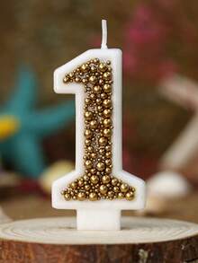 1 pieza Vela con número de cumpleaños, cuentas doradas, vela decorativa para pastel de cumpleaños, vela decorativa con brillo para celebración de aniversario - Multicolor - Ver 11