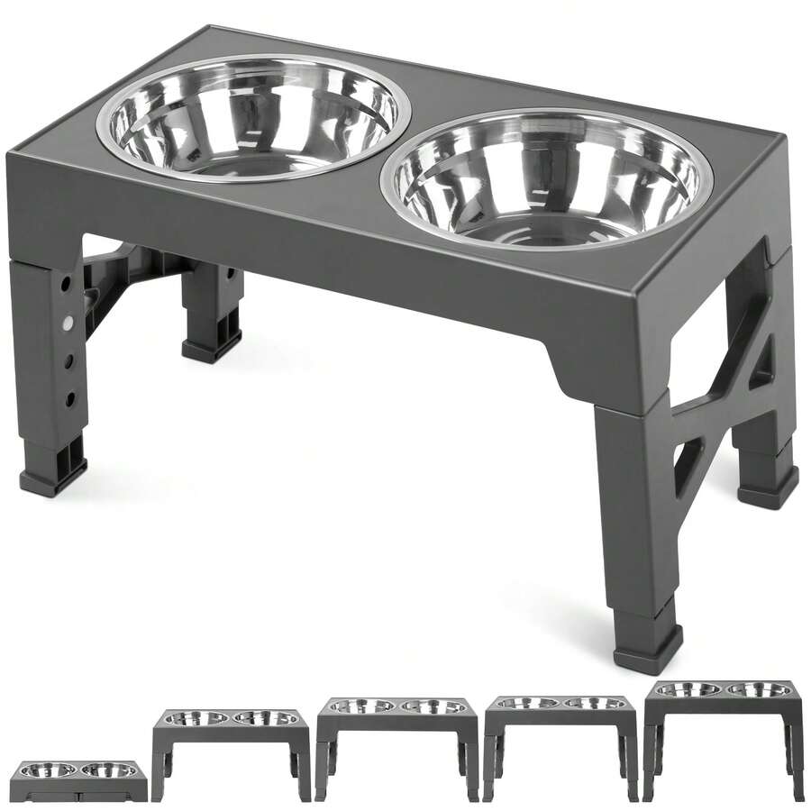 Elevated Dog Bowls With 2 Stainless Steel Dog Food Bowls, Raised Dog Bowl Adjusts To 5 Heights (3.15", 8.66", 9.84",11.02", 12.2") For Small Medium And Large Dogs