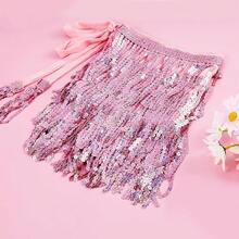 Halloween  Halloween Essentials  Party Limited Edition  Women's Belly Dance Scarf Skirt Sparkly Tassel Disco Outfits Sequin Wrap Rave Costumes Fringe Skirt - 粉色 - 查看 9