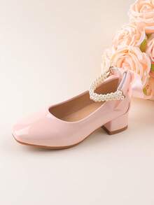 Conjunto de Vestido Formal Combinando, Sapatos de Performance, Sapatos de Balé Mary Jane Princesa, Sapatos de Couro Sintético Pequenos, Adequados para Casamento, Festa, Reunião, Feriado, Sapatos Fofos de Dama de Honra para Meninas de Todas as Idades, Saltos de Pérola com Laço Rosa da Moda, Sapatos de Salto Grosso Elegantes para Todas as Estações e Festivais - Rosa chiclete - Visão 9