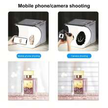 1pc 20cm/7.87in Foldable Portable 550LM Photography Lighting Studio Shooting Tent Kit, 2 Color Backdrops (Black, White), Unfolded Size: 24X23X23cm/9.44X9X9in