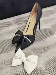 1 Par de Clipes de Sapato com Laço Elegante e Pérola de Strass, Acessórios de Sapato DIY para Festa, Todas as Estações