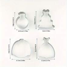 4pcs Stainless Steel Cookie Moulds, Including Diamond Ring, Suit, Wedding Dress, And Cake Shapes, With Stainless Steel Cookie Cutter, For Diy Wedding Cookies, Icing Cookies, Cake Cutting And Cookie Moulding - Silver - View 2