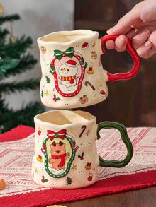 1 Piece, Christmas Theme, Ceramic Mug, Large Capacity Of 330ml, Suitable For Gifting To Friends, Lovers And Parents, Portable, Machine-Washable, High-Quality, Ceramic Craftsmanship, Reusable - Multicolor - View 6
