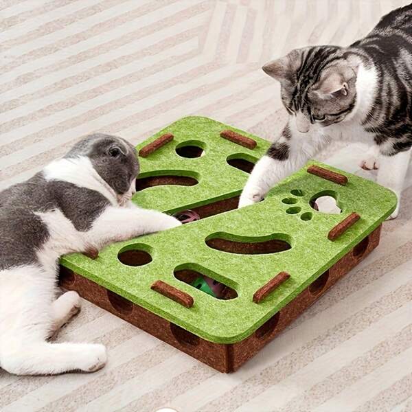 1pc, A Self-Amusement Toy For Cats To Relieve Boredom, Liberating The Owner's Hands, A Smart Hole-Poking Toy For Pets To Entertain And Stimulate Intelligence, A Durable And Scratch-Resistant Hole-Poking Toy, A Cat-Shaped Turntable Game Maze Box, A Cat Scratching Board, Cat Toy.