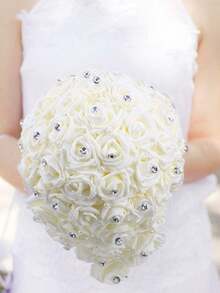 1PC Wedding Bouquet For Bride, 11.8in Simple Bride Bridesmaid Holding Bouquet PE Foam Pearl Rhinestone DIY Bouquet Wedding Decoration, Wedding Decorations, Mother's Day Valentine's Day Anniversary Gifts Party Favors Room Decor - Ngà voi - Xem 2