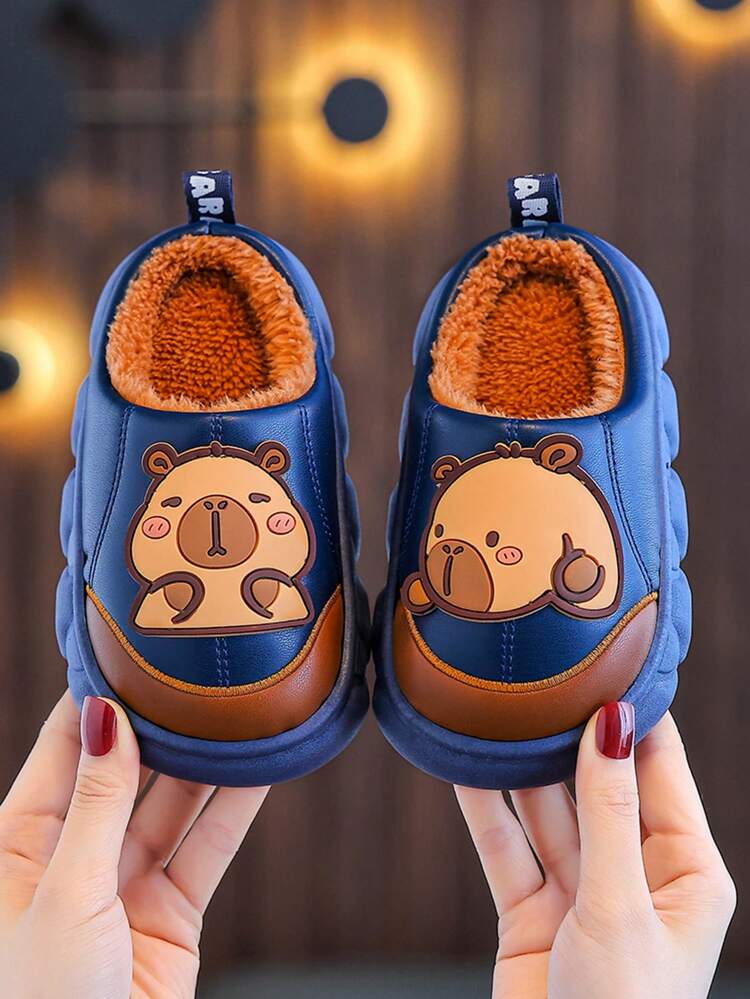 1 双 Capa Bala 儿童拖鞋，毛绒室内家居拖鞋，适合男孩和女孩，秋冬 - 寶藍色 - 查看 4
