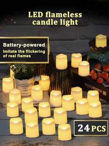 6/12/24pcs Flameless Wishing Candles, Flameless Fake Candles, Battery Powered LED Tea Lights, Romantic Atmosphere Lights For Wedding, Proposal, Christmas, Halloween, Party, Birthday, Dining Table, Holiday Decor, Ivory Color [Batteries Included]