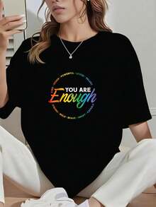 Gay You Are Enough Ally LGBTQ  Women-Shirt         Graphic Tees Women Crop Women Clothes Outfits Women Summer Tops-Shirt - 黑色 - 查看 1