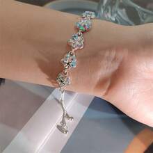 Fashion Simple  Flower Bracelet Niche Design Sweet Floral Alloy Inlaid Diamond Jewelry For Women - 金色 - 查看 4