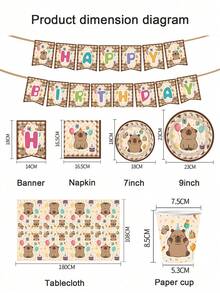 80/62/42 Pcs Tableware Set, Water Vole Themed Party Supplies, Disposable Party Dinnerware Set Including 7" & 9" Napkins, Cups, Banner, Tablecloth, Suitable For 10/20 People, Pink Theme Party, Club, Birthday Decor, Event Decor, Restaurant Decor, Water Vole, Kitchen, Surprise Party. Mystery Gift. - Multicolor - View 3
