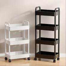 1pc 3-Tier Storage Rack, Plastic Material, Floor Standing Installation, Gold Pipe Included, Suitable For Kitchen, Bathroom, Bedroom, Living Room, Vertical Shelving Unit - Multicolor - View 2