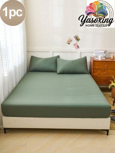 100% Cotton 1pc Solid Dark Green Fitted Sheet, Mattress Protector, Fitted Sheet, Soft & Breathable, Fits Twin, Full, Queen, King Size Beds - Deep Pocket Design Up To 11.8 Inches, Dorm Bedding, Back To School Bedding
