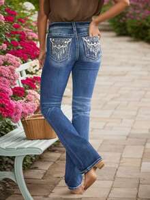 Women's  Stretchy Flare Jeans Mid Rise Bootcut Curvy Denim Pants