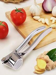 1 件不锈钢压蒜器，现代简约银色不锈钢多功能蒜蓉机、蒜泥器、蒜汁机、不锈钢蒜压器，适用于厨房、蔬菜水果工具、厨房用具、刀具、食物、沙拉、装饰、储存、派对、生日