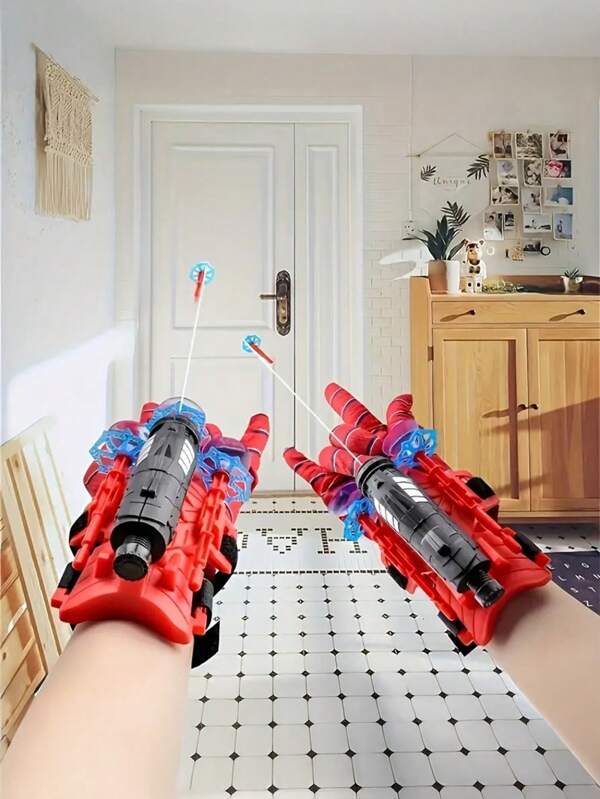 1set Fun Interactive Durable ABS Spider Web Launcher Gloves - Red & Blue Hero Toy | For Youngsters & Adults, Perfect For Halloween & Christmas Gifts, Party Game,Youngsters's Toys | Novelty And Funny Toys | Suitable For Party Supplies