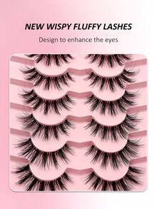 Asiteo 7 对自然全条睫毛，纤细蓬松透明茎假睫毛，迷人眼妆，适合日常佩戴、派对、旅行条状睫毛、睫毛、睫毛、假睫毛 - 自然纖長款 - 查看 3