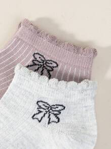 5双随机儿童芭蕾舞风格蝴蝶结短袜，适合女孩和年龄稍大的孩子夏季穿着，糖果色透气短袜，可爱清新蕾丝百搭袜