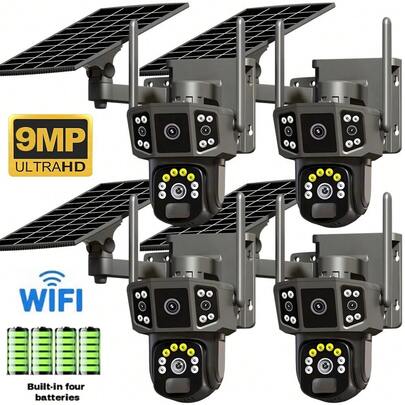 4K/8MP Solar Powered Security Camera, 2.4GHz Wireless Wi-Fi Version, 360° Panoramic Outdoor View, PIR Motion Detection, Rechargeable Battery, Dual Lenses With Color Night Vision, Two-Way Audio, Anti-Theft And Peeping Protection, Home Use(1 PCS)