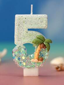 1 buah Lilin Angka Ulang Tahun Pohon Kelapa Pantai Dekorasi Kue Ulang Tahun dengan Glitter, Cocok untuk Perayaan Ulang Tahun - MultiWarna - View 16