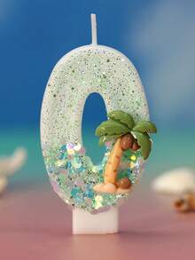 1 buah Lilin Angka Ulang Tahun Pohon Kelapa Pantai Dekorasi Kue Ulang Tahun dengan Glitter, Cocok untuk Perayaan Ulang Tahun - MultiWarna - View 10