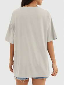 Speed mate Women's Casual Loose T-Shirt, Summer Round Neck Short Sleeve Basic Sports Tee - Beige - View 5